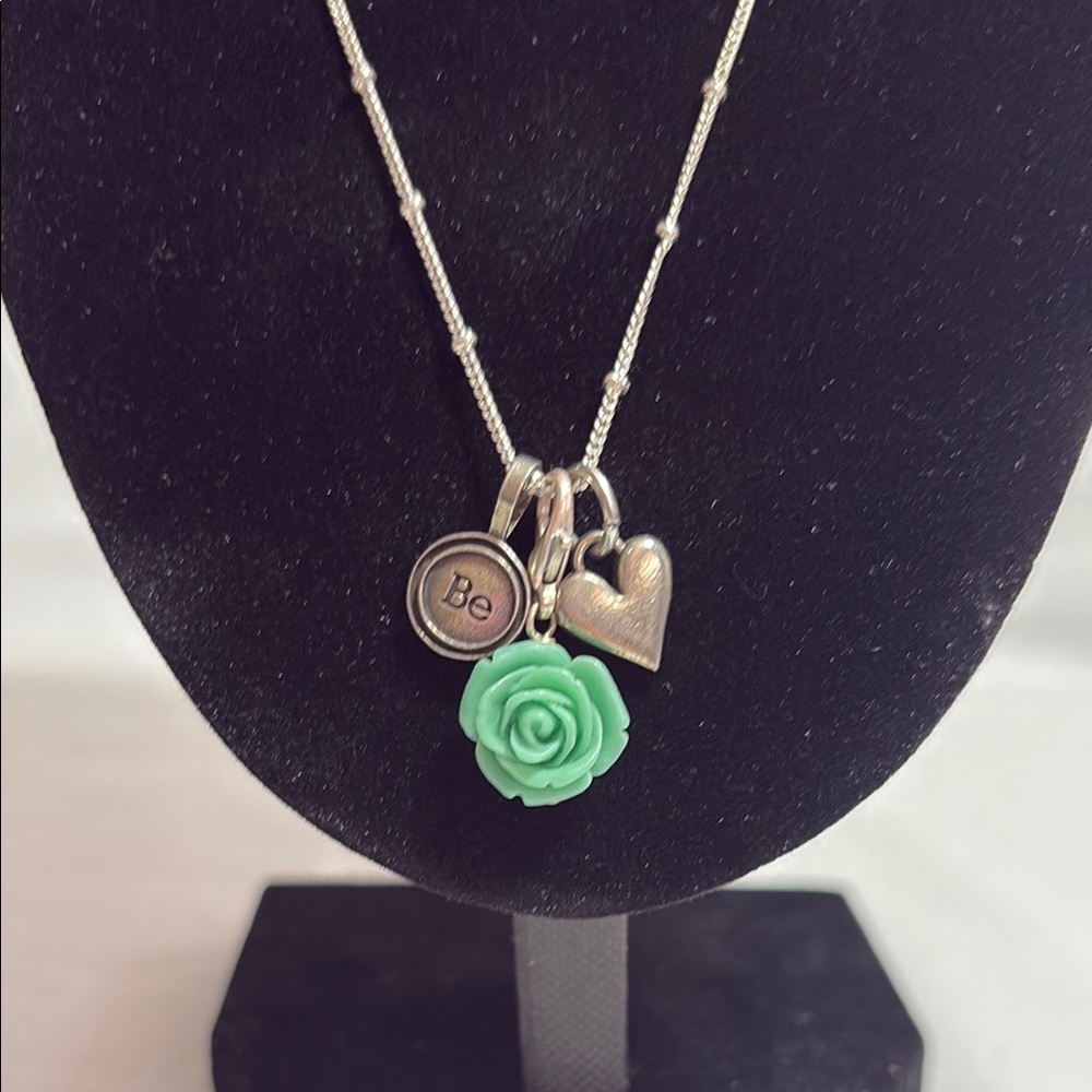 Origami Owl Silver Charm and Turquoise Rose Necklace